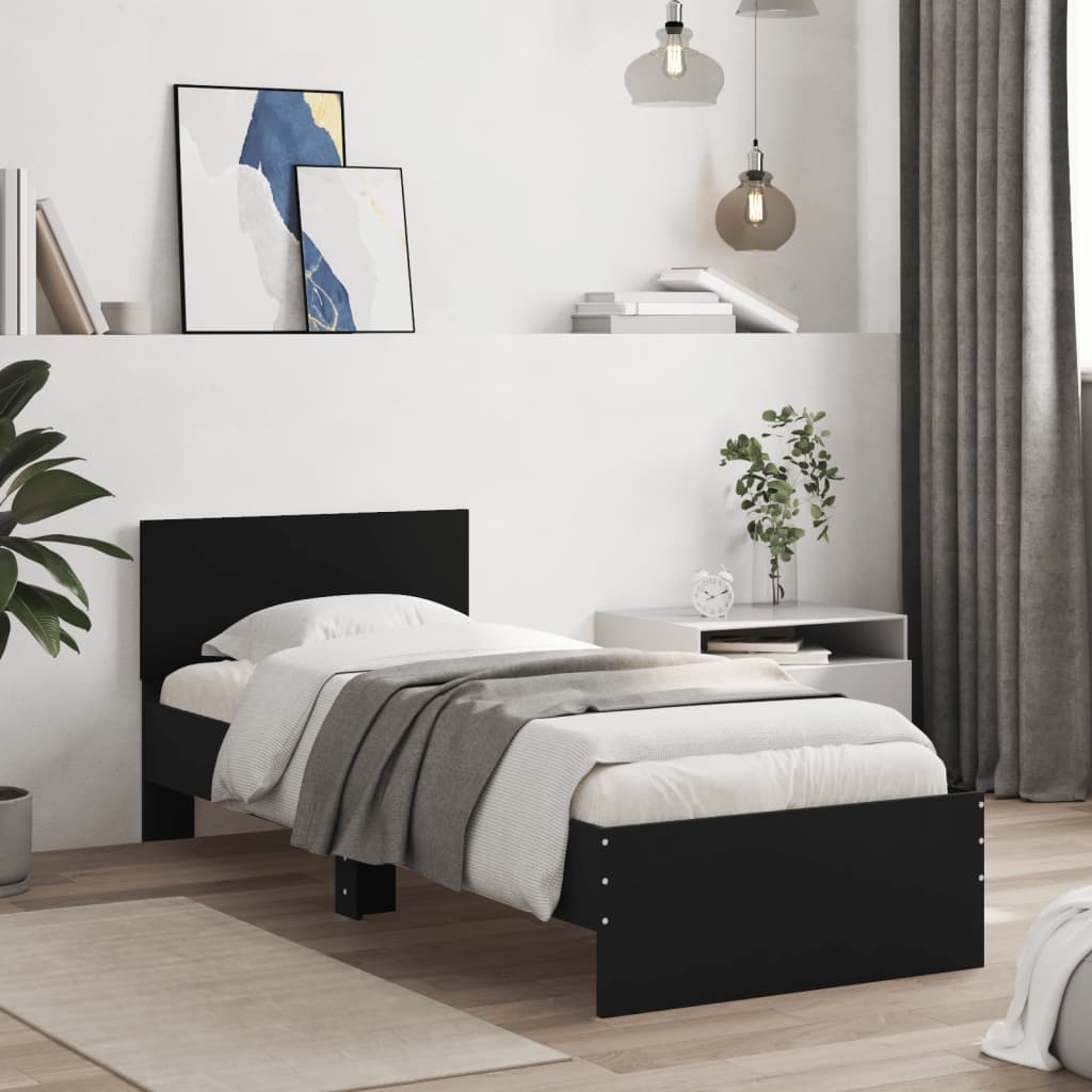 Black Metal Bed Frame w/ LED Lights, 75x190 cm Small Single