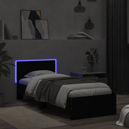 Black Metal Bed Frame w/ LED Lights, 75x190 cm Small Single
