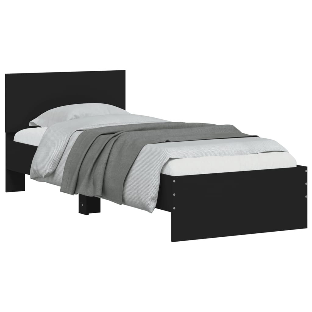 Black Metal Bed Frame w/ LED Lights, 75x190 cm Small Single