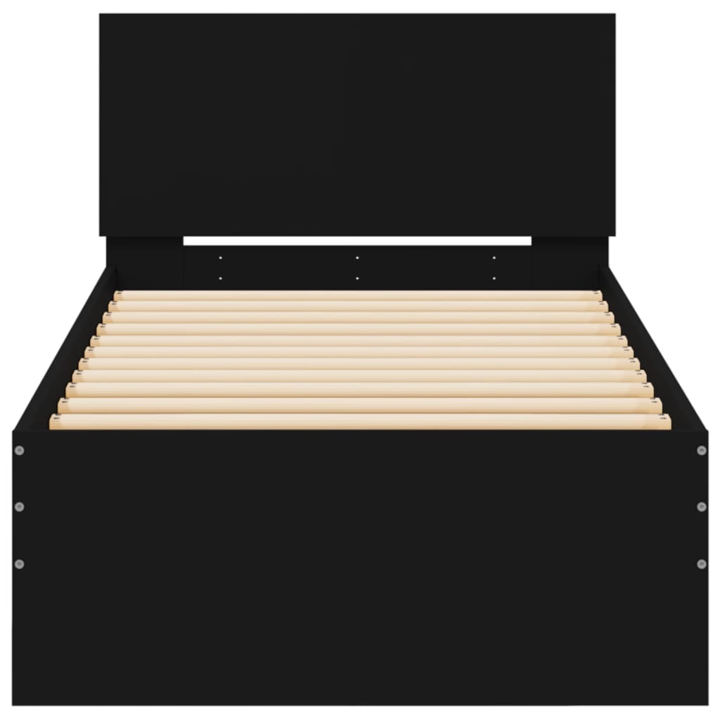 Black Metal Bed Frame w/ LED Lights, 75x190 cm Small Single