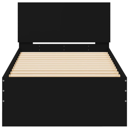 Black Metal Bed Frame w/ LED Lights, 75x190 cm Small Single