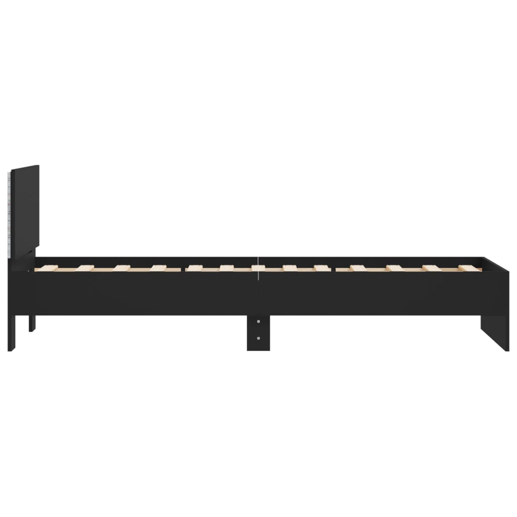 Black Metal Bed Frame w/ LED Lights, 75x190 cm Small Single