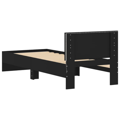 Black Metal Bed Frame w/ LED Lights, 75x190 cm Small Single