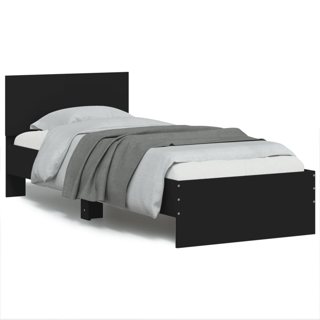 Black Metal Bed Frame w/ LED Lights, 75x190 cm Small Single