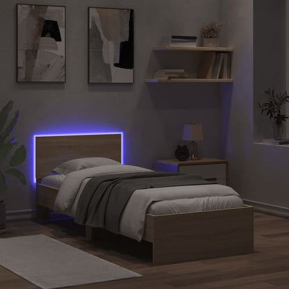 Sonoma Oak Small Single Bed Frame 75x190 cm with LED Lights