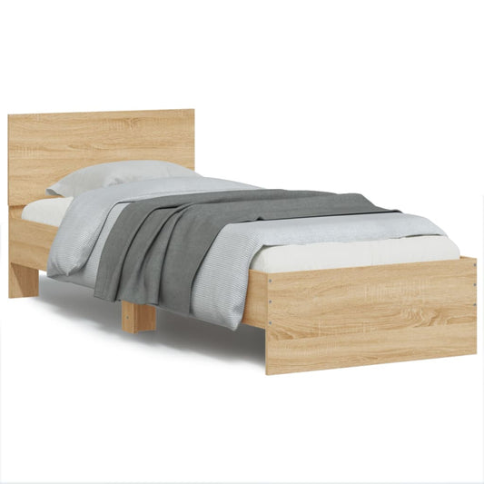 Sonoma Oak Small Single Bed Frame 75x190 cm with LED Lights