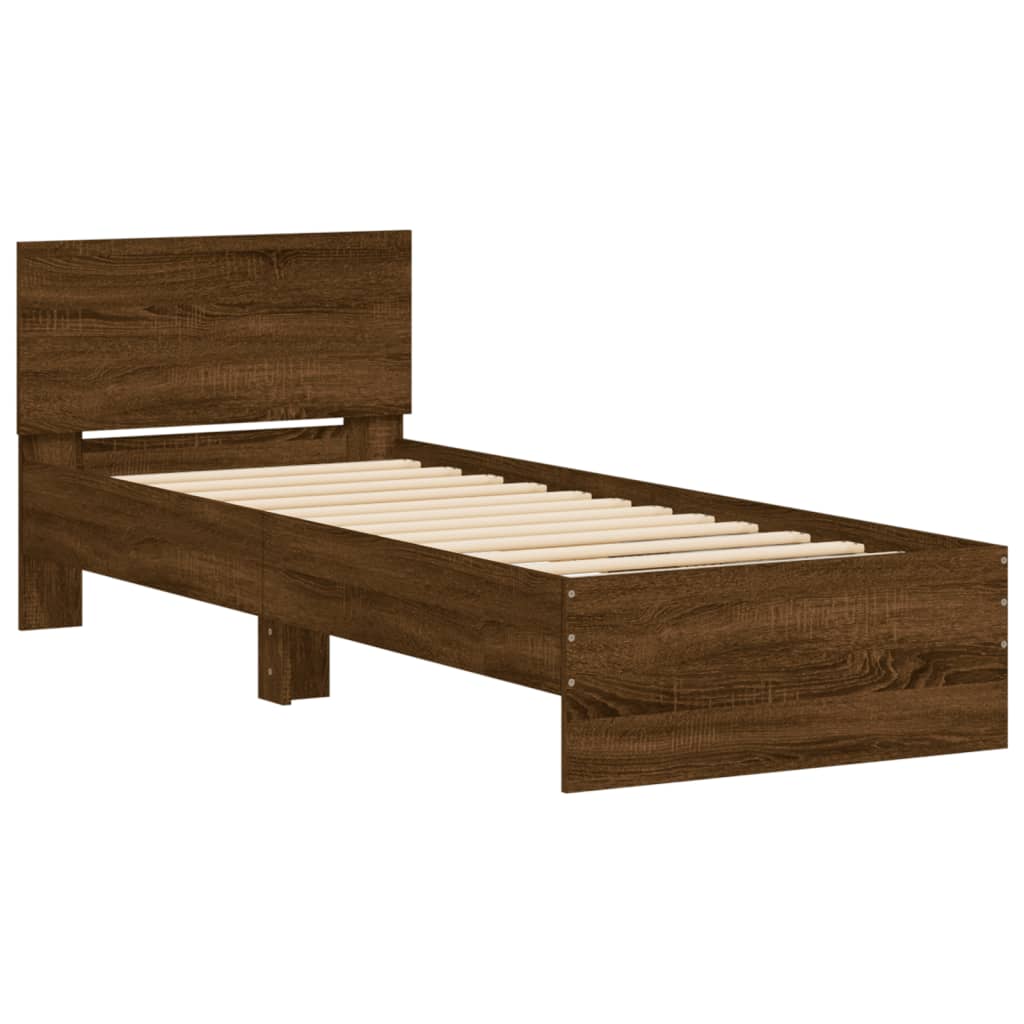 Brown Oak Bed Frame with LED Lights - 75x190 cm Small Single
