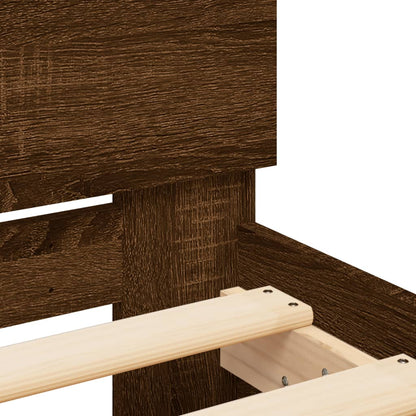 Brown Oak Bed Frame with LED Lights - 75x190 cm Small Single