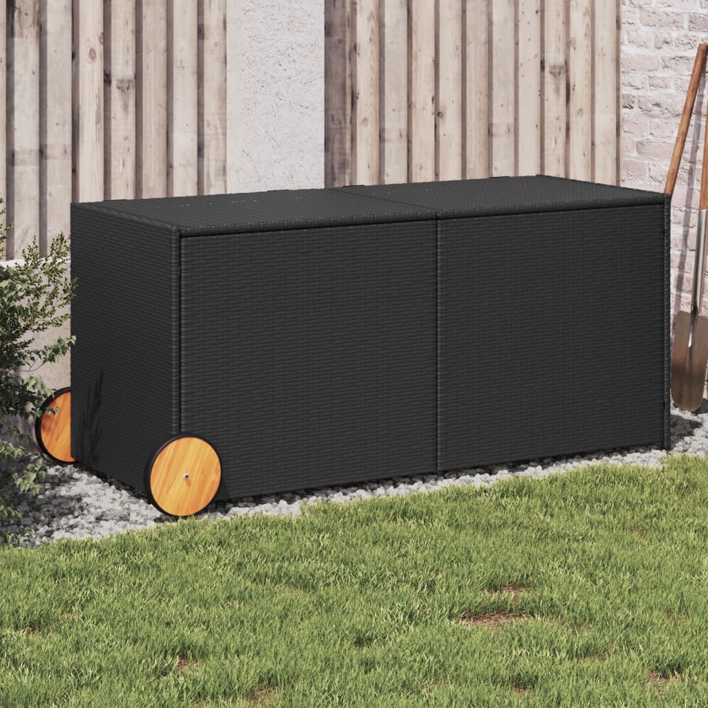 190L Poly Rattan Garden Storage Box on Wheels - Black