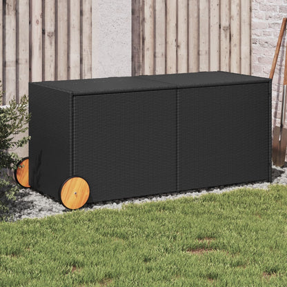 190L Poly Rattan Garden Storage Box on Wheels - Black