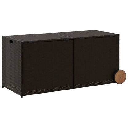 Brown Poly Rattan Garden Storage Box with Wheels - 283L Capacity