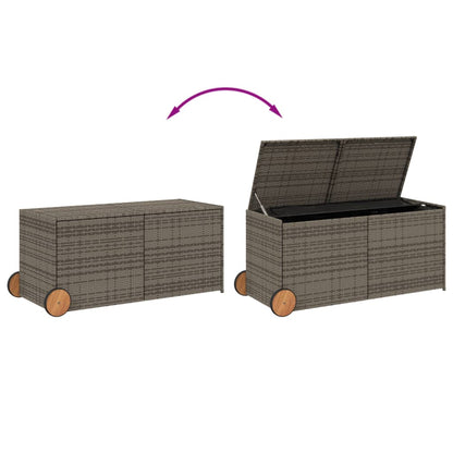Grey Poly Rattan Garden Storage Box with Wheels - 283L Capacity