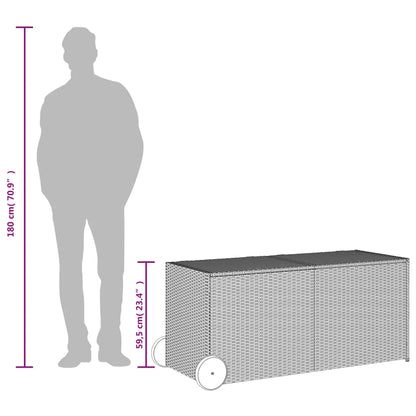 Grey Poly Rattan Garden Storage Box with Wheels - 283L Capacity