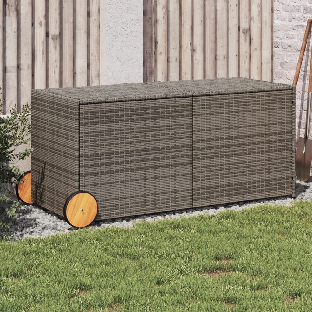 190L Poly Rattan Garden Storage Box on Wheels - Black