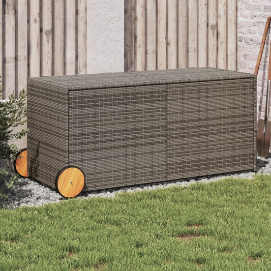 Grey Poly Rattan Garden Storage Box with Wheels - 283L Capacity