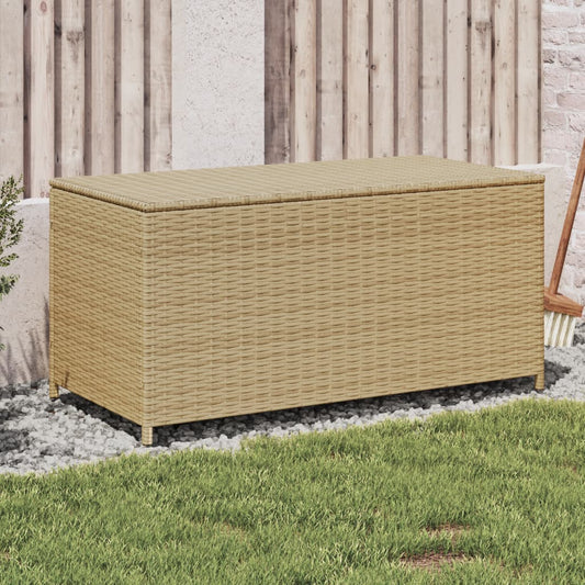 Beige Poly Rattan Garden Storage Box - 190L Capacity