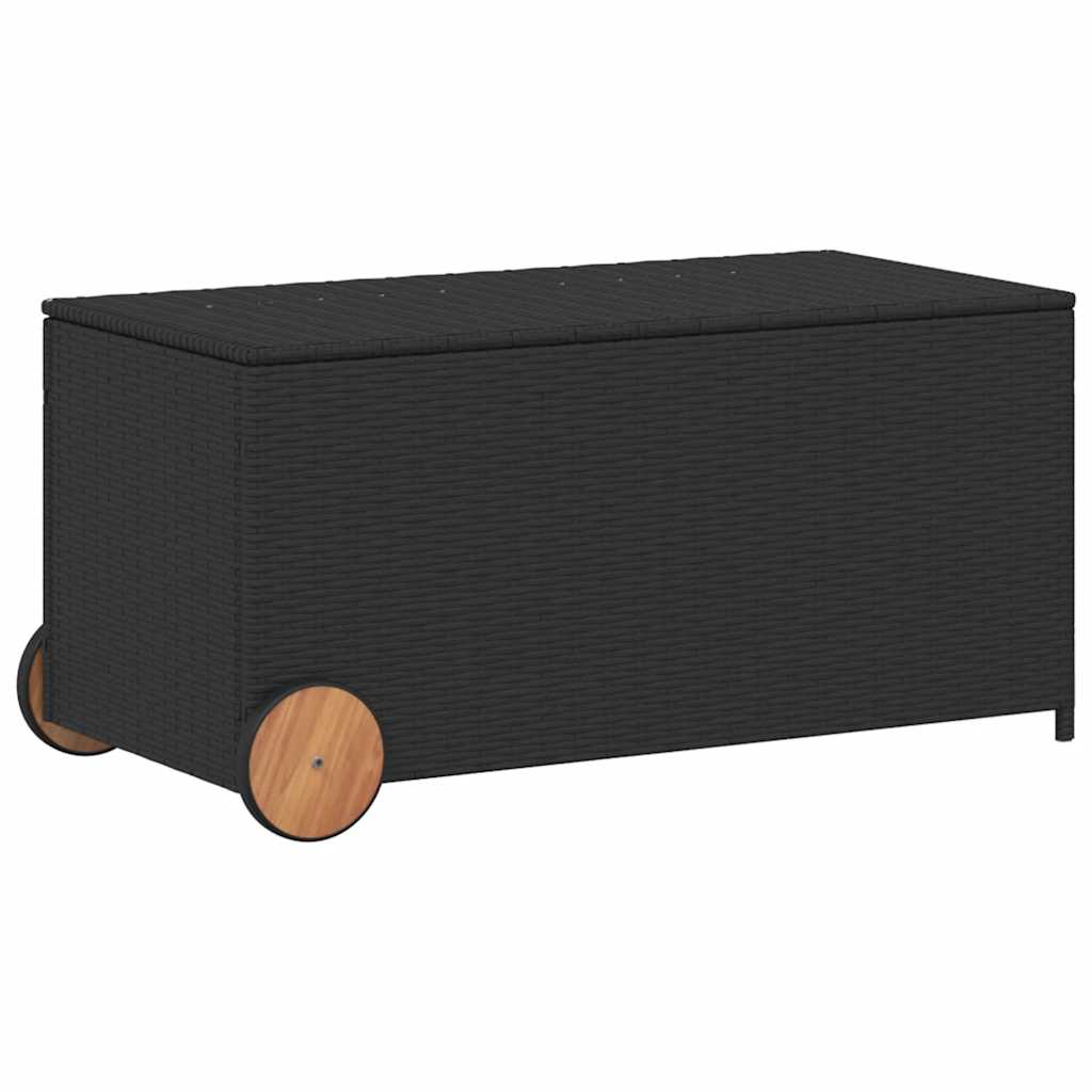 Black Poly Rattan Garden Storage Box with Wheels, 190L Capacity