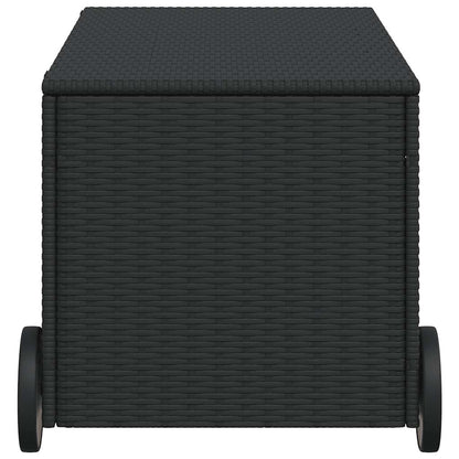 Black Poly Rattan Garden Storage Box with Wheels, 190L Capacity