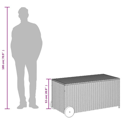 Black Poly Rattan Garden Storage Box with Wheels, 190L Capacity