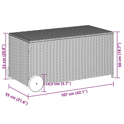 Black Poly Rattan Garden Storage Box with Wheels, 190L Capacity