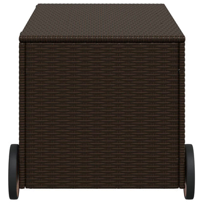 Brown 190L Poly Rattan Garden Storage Box with Wheels