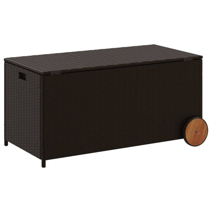 Brown 190L Poly Rattan Garden Storage Box with Wheels