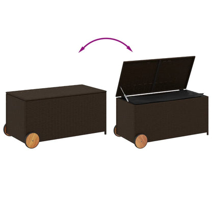 Brown 190L Poly Rattan Garden Storage Box with Wheels