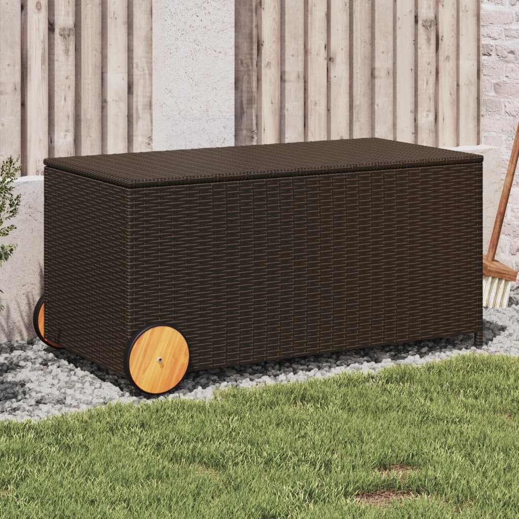 190L Poly Rattan Garden Storage Box on Wheels - Black