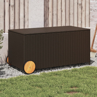 190L Poly Rattan Garden Storage Box on Wheels - Black