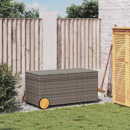 Stylish Grey 190L Poly Rattan Garden Storage Box with Wheels