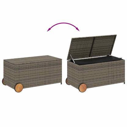 Stylish Grey 190L Poly Rattan Garden Storage Box with Wheels