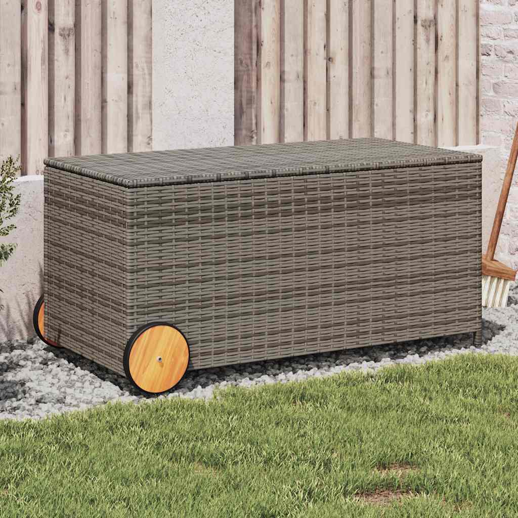 190L Poly Rattan Garden Storage Box on Wheels - Black