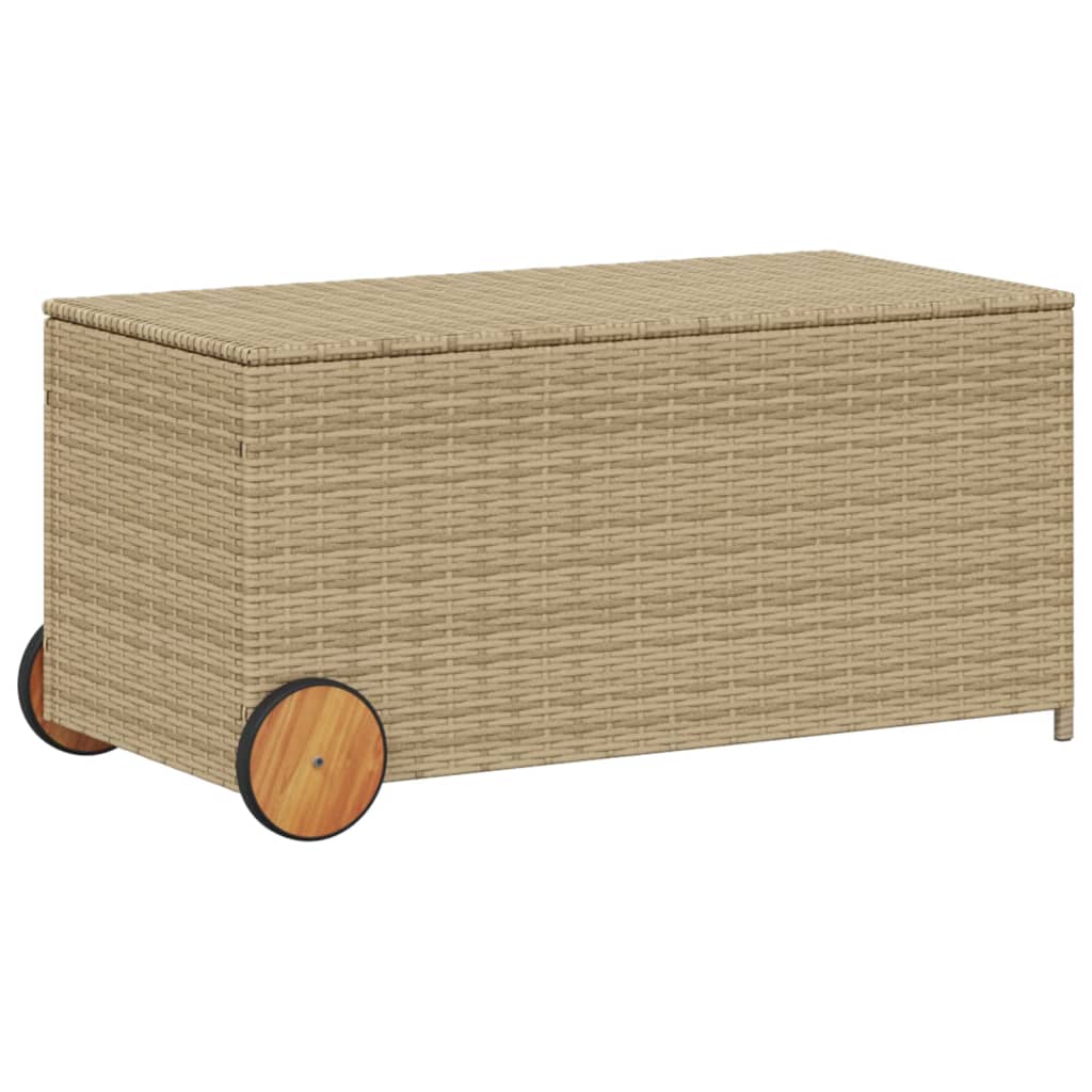 190L Poly Rattan Garden Storage Box on Wheels - Black