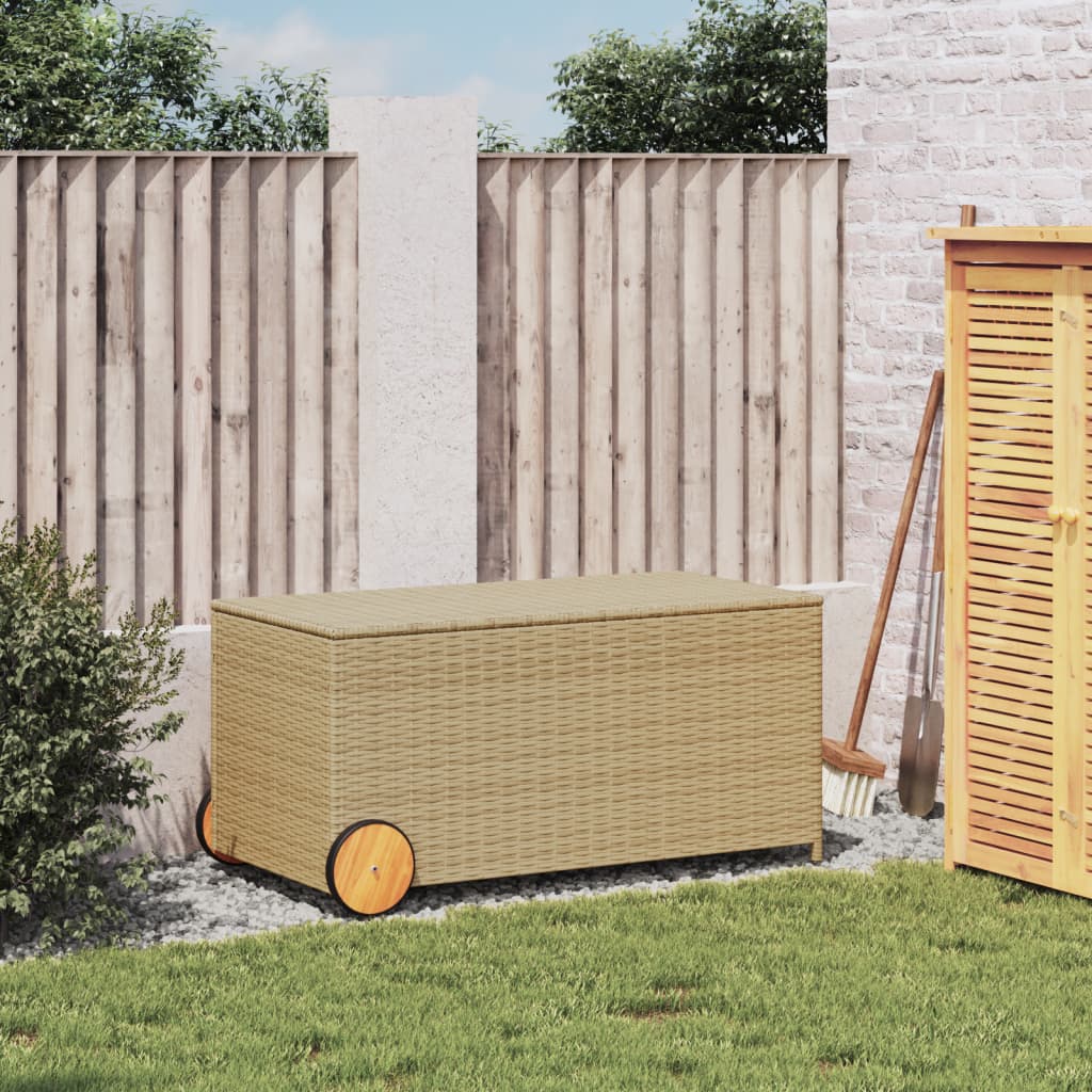 190L Poly Rattan Garden Storage Box on Wheels - Black