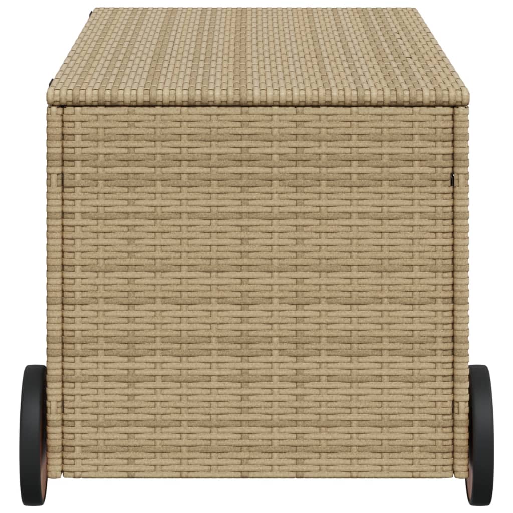 190L Poly Rattan Garden Storage Box on Wheels - Black
