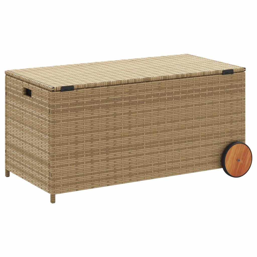 190L Poly Rattan Garden Storage Box on Wheels - Black