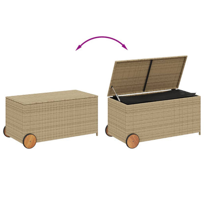 190L Poly Rattan Garden Storage Box on Wheels - Black