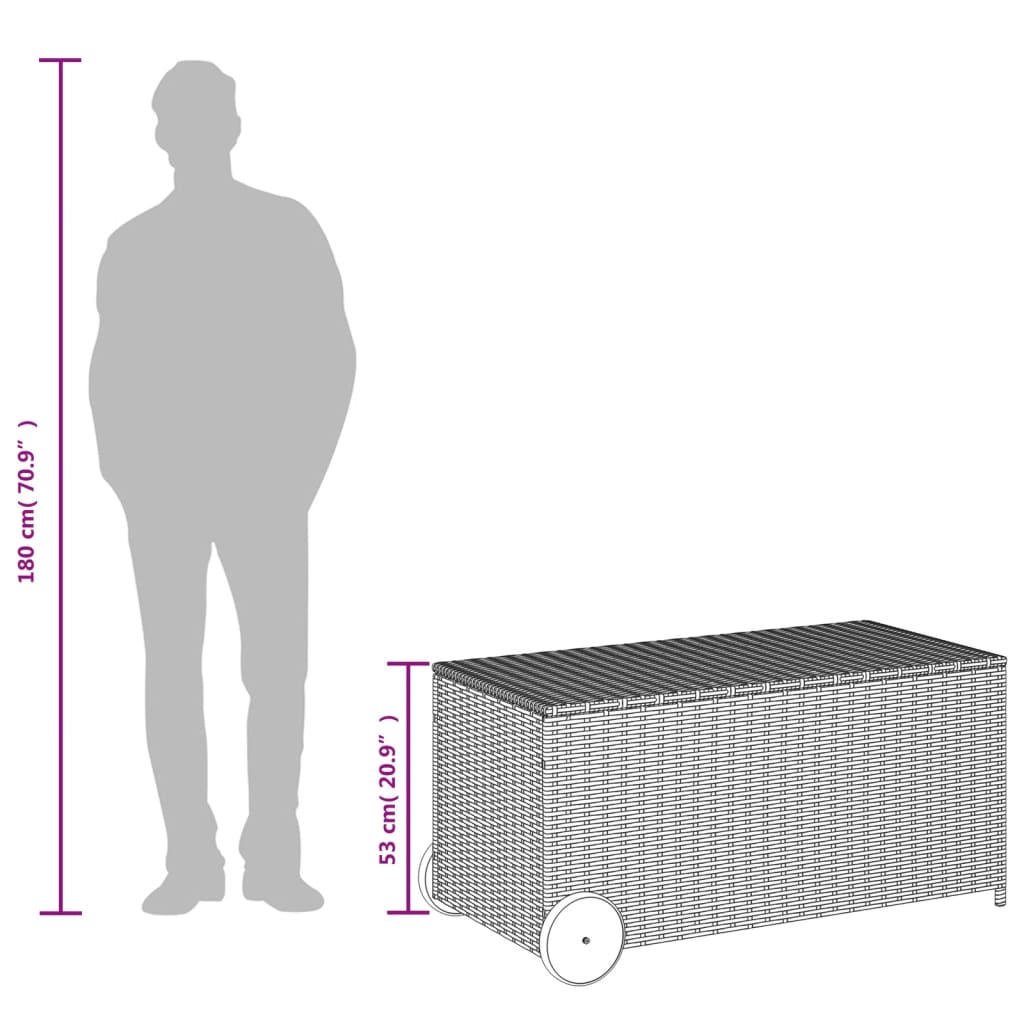 190L Poly Rattan Garden Storage Box on Wheels - Black