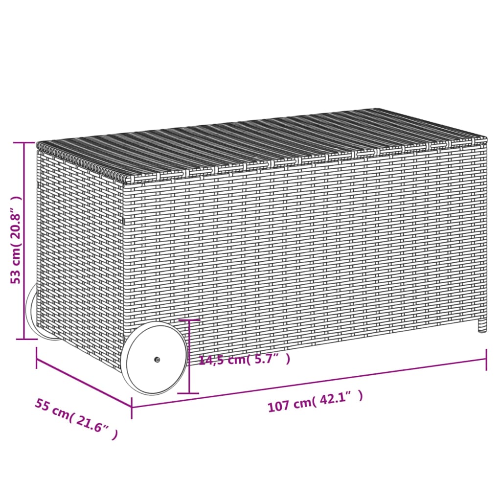 190L Poly Rattan Garden Storage Box on Wheels - Black