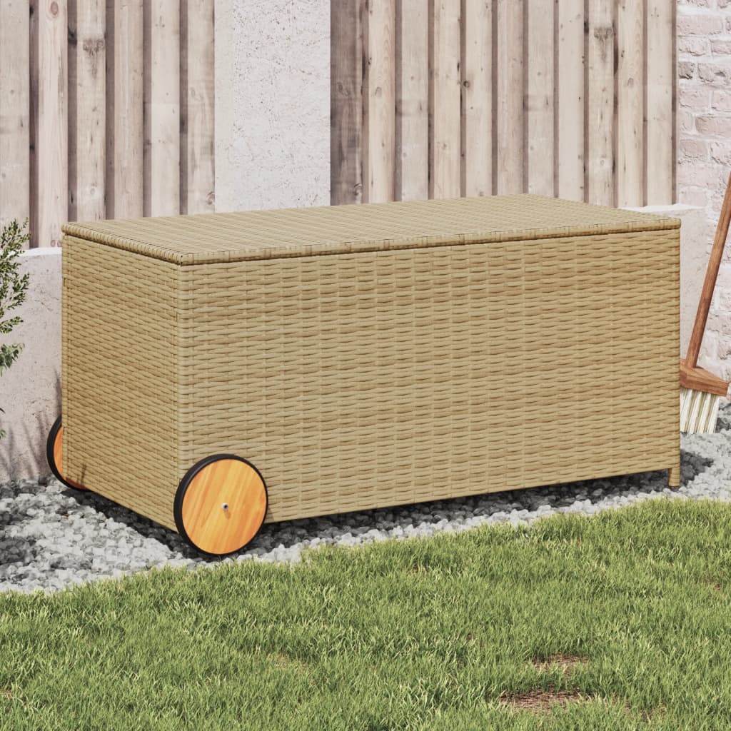 190L Poly Rattan Garden Storage Box on Wheels - Black