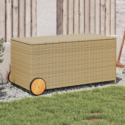 190L Poly Rattan Garden Storage Box on Wheels - Black