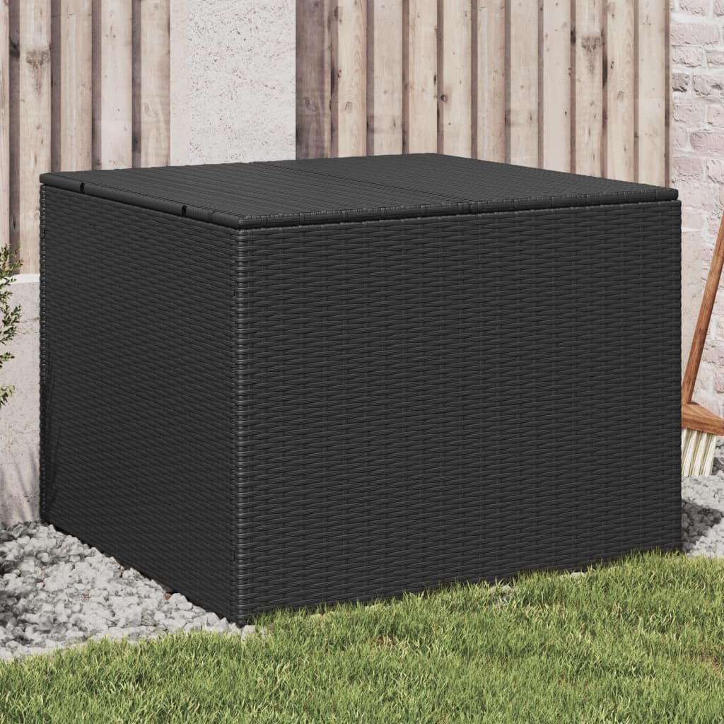 190L Poly Rattan Garden Storage Box on Wheels - Black