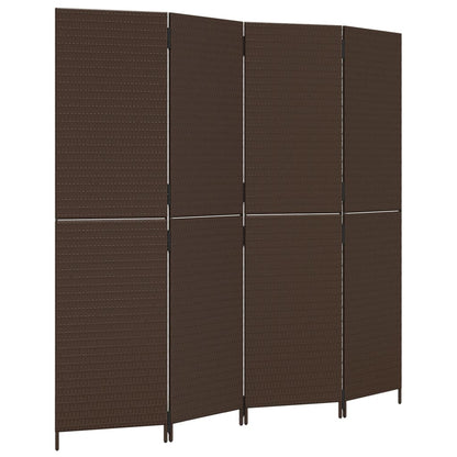 4-Panel Brown Poly Rattan Room Divider - Stylish & Versatile Decor