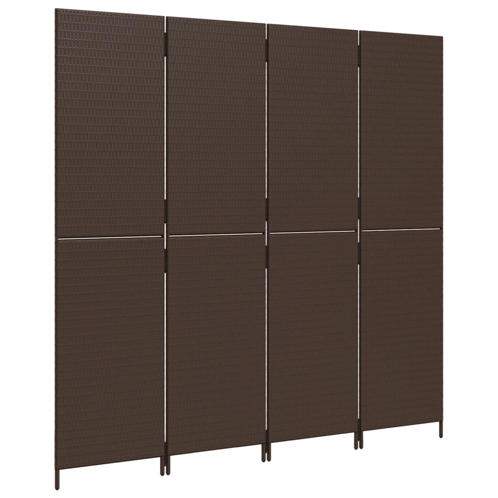 4-Panel Brown Poly Rattan Room Divider - Stylish & Versatile Decor