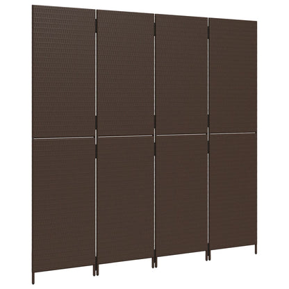 4-Panel Brown Poly Rattan Room Divider - Stylish & Versatile Decor
