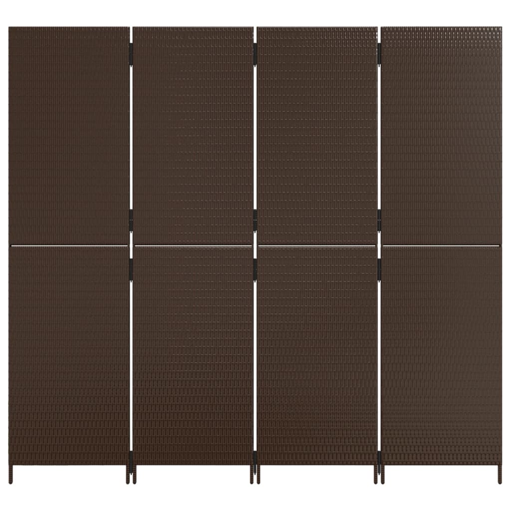 4-Panel Brown Poly Rattan Room Divider - Stylish & Versatile Decor