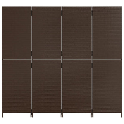 4-Panel Brown Poly Rattan Room Divider - Stylish & Versatile Decor