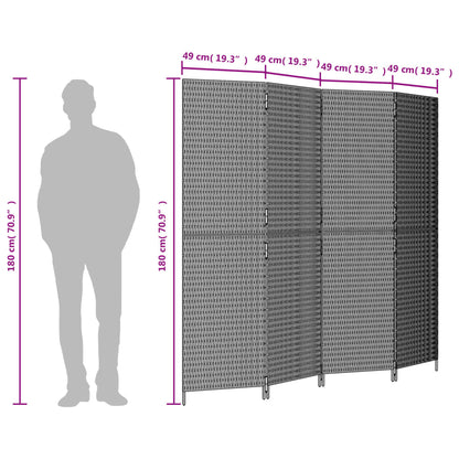 4-Panel Brown Poly Rattan Room Divider - Stylish & Versatile Decor