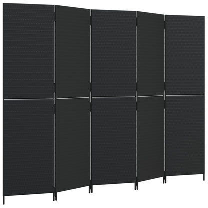 Black Poly Rattan Room Divider - 5 Panels for Stylish Privacy