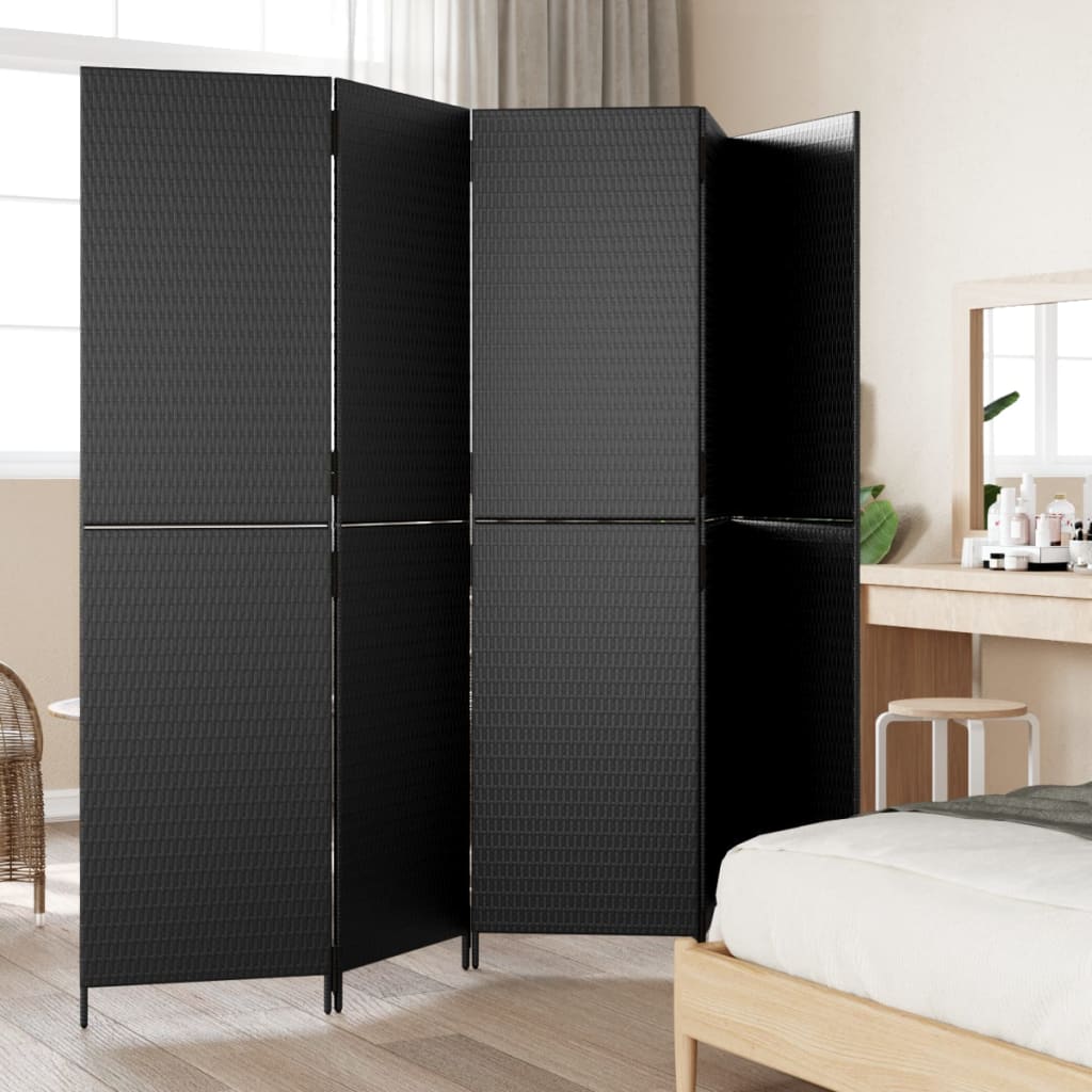Black Poly Rattan Room Divider - 5 Panels for Stylish Privacy